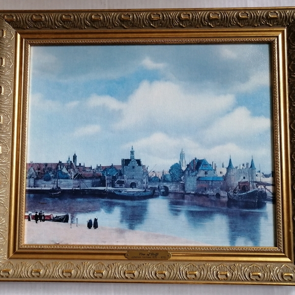 Vintage Johannes Vermeer Art "View Of Delft" Gold Tone Ornate Frame 21”x 18” - Picture 2 of 10